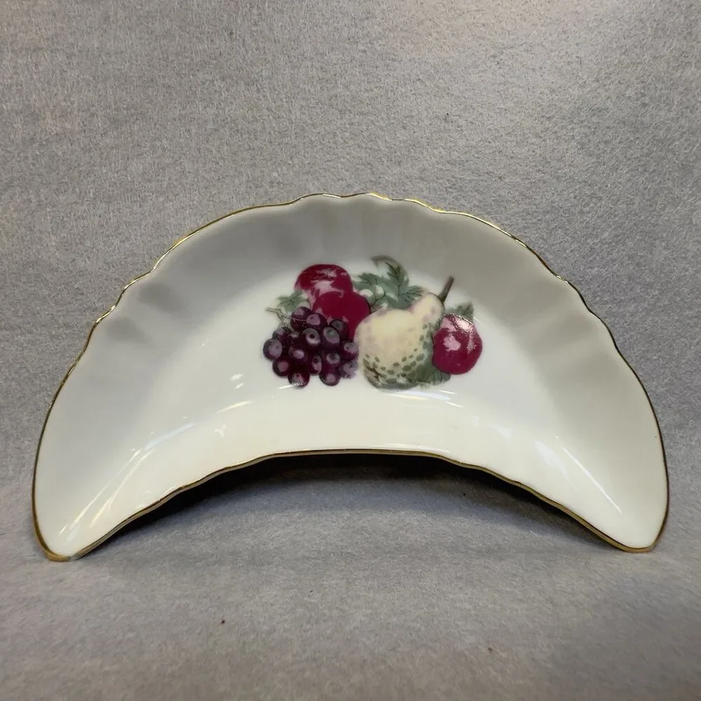 Vintage Chadwick-Miller Japan Bone Dish Crescent Fruit Autumn Leaves Gold